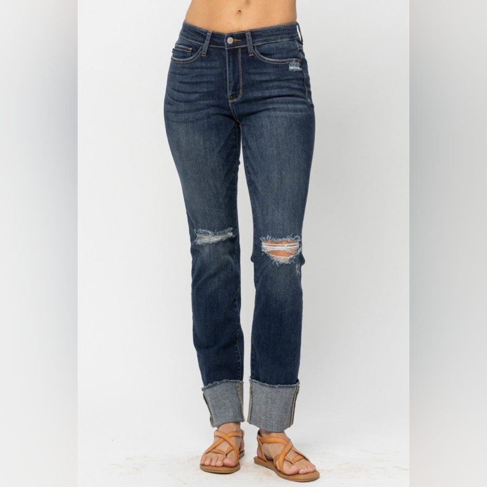 Judy Blue Dark Wash Cut Out Cuffed Jeans